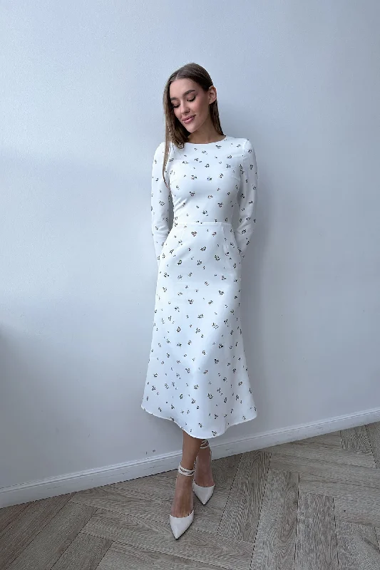 Act Now Godet Silhouette Long Sleeve Midi Dress