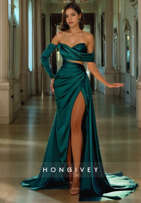 New Arrival L0928 - Sexy Tube Top Draped Off-Shoulder Strapless High Slit Train Evening Party Prom Dress New Arrival L0928 - Sexy Tube Top Draped Off-Shoulder Strapless High Slit Train Evening Party Prom Dress