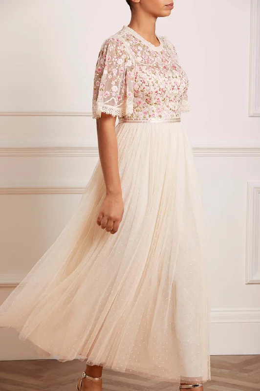 Deal Dash Rosie Lace Bodice Short Sleeve Ankle Gown