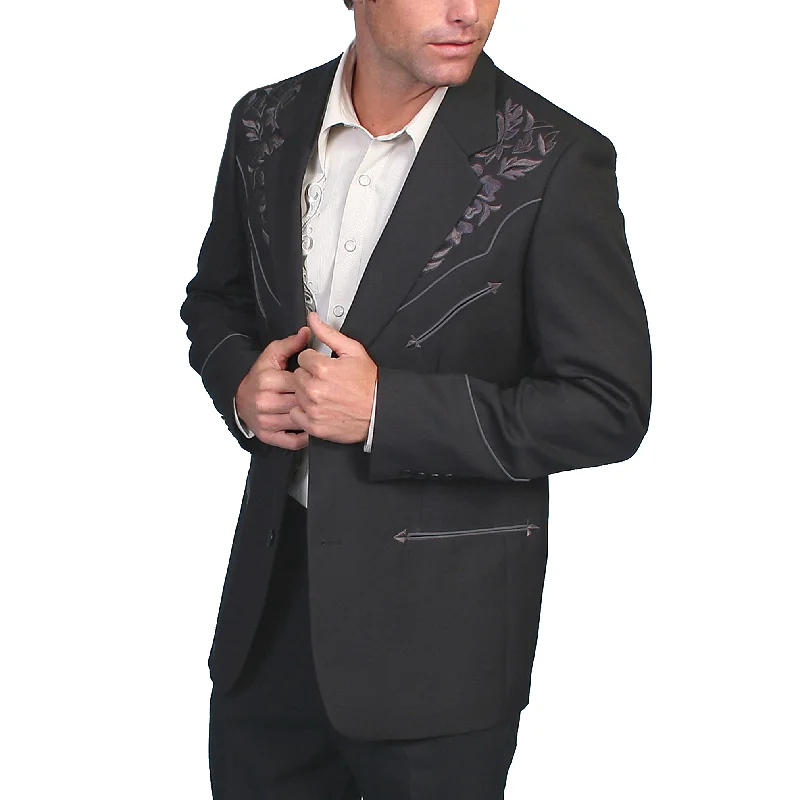 Deal Explosion Scully Men's Floral Tonal Charcoal Button Down Blazer P-733-CHA