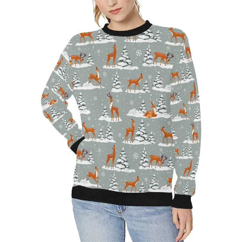 Closeout Beautiful deers Winter Christmas Women's Crew Neck Sweatshirt
