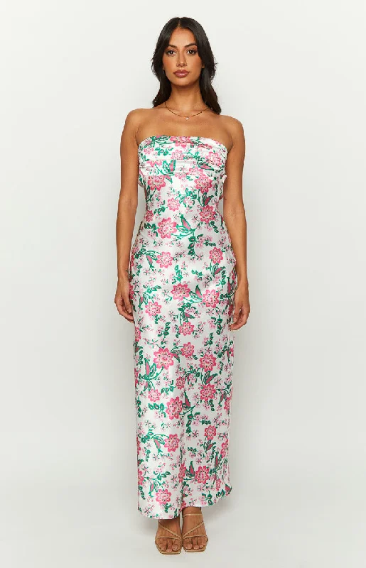 Low Prices Astra Strapless Floral Satin Midi Dress