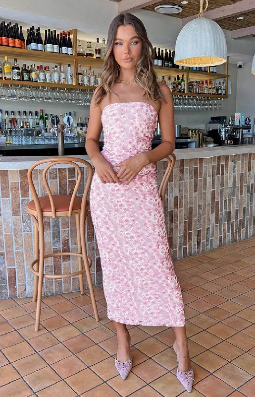 Don't Wait Imogen Pink Floral Print Strapless Maxi Dress