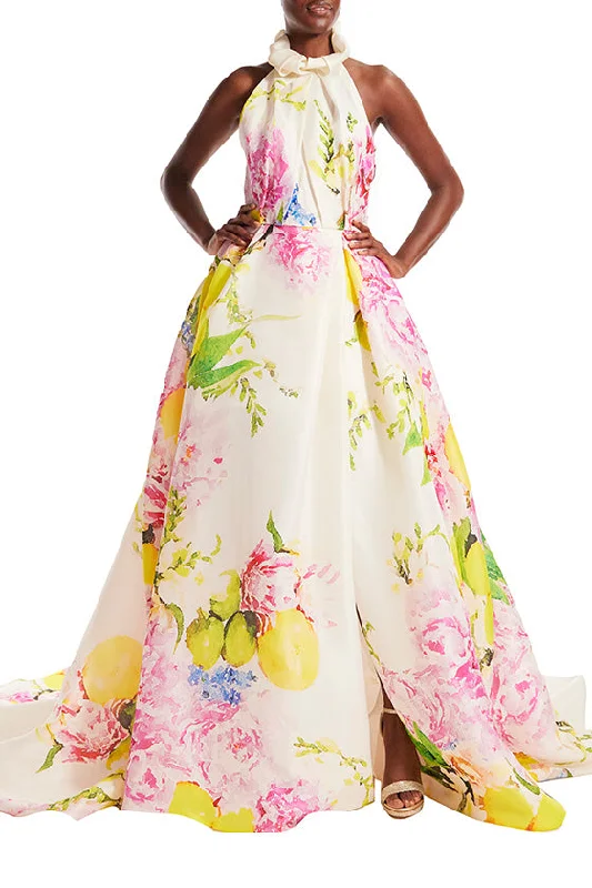 Year-End Sale High Neck Sleeveless Floral Ball Gown