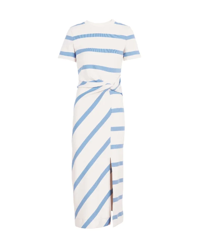 Anniversary Sale Short Sleeve Striped Cody Dress in Cream & Blue Bird Wide Stripe