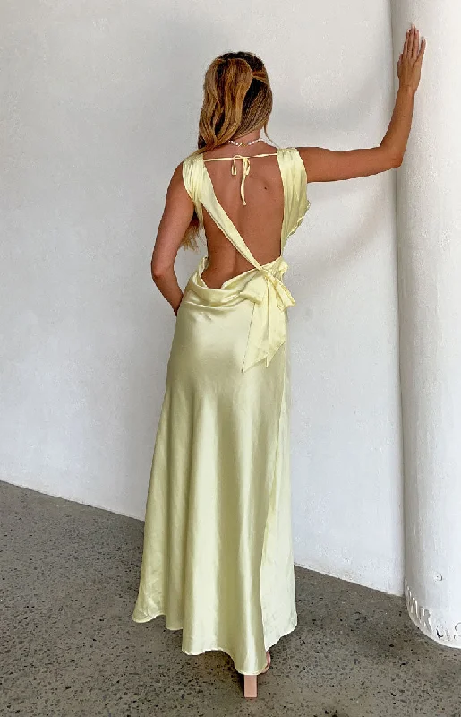 Instant Savings Laria Yellow Satin Formal Maxi Dress