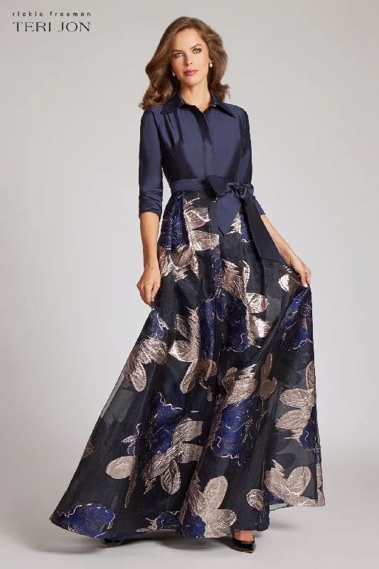 Today’s Deal Navy Taffeta Shirtdress with Burnout Floral Print