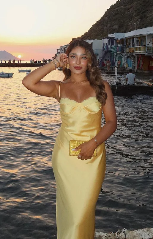 Discount Deals Mariana Yellow Lace Bust Midi Dress