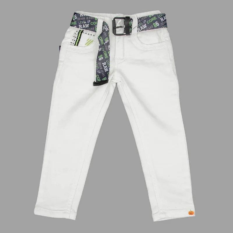 Stock Clearance White Boys Jeans with Belt