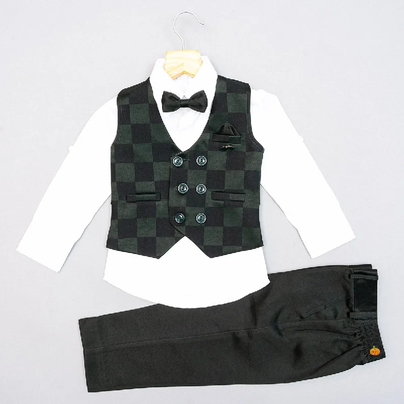 The Best Prices Black & Green Check Pattern Boys Party Wear Dress