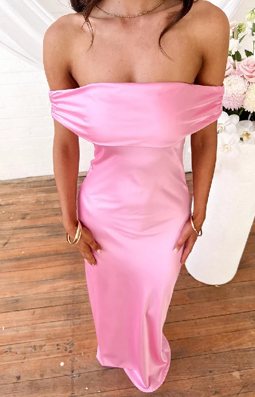 Unmissable Offer Seraphina Pink Off The Shoulder Maxi Dress