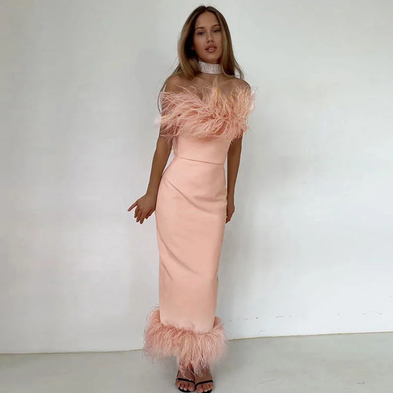 Lowest Prices BerryBetty - Strapless Slit Bodycon Cocktail Midi Dress - Pink