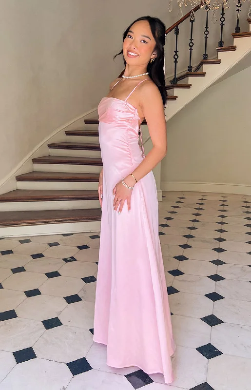 Season Finale Sale Blaise Pink Satin Maxi Dress