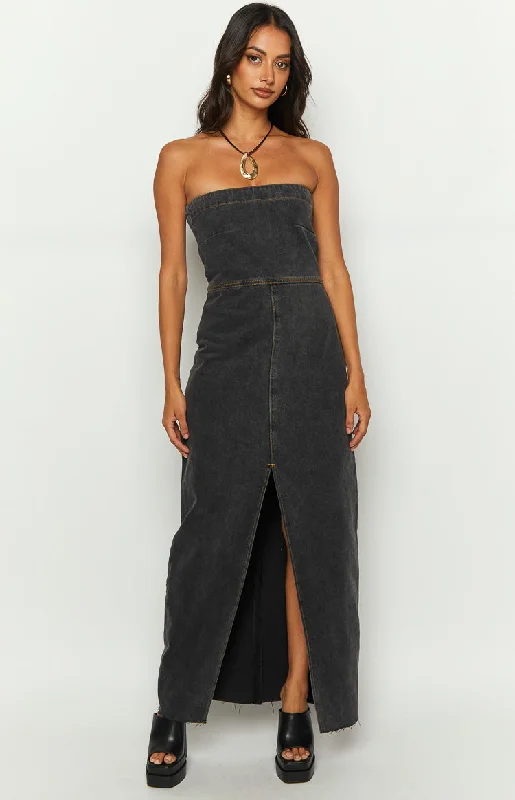 Deal Explosion Romey Black Denim Strapless Maxi Dress