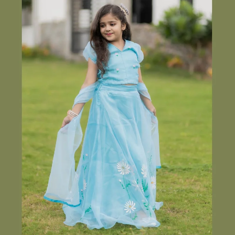 New Markdowns Sky Blue Lehenga Choli for Girls