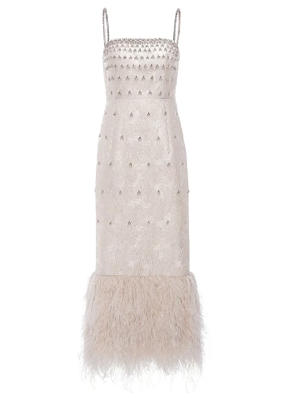 Deep Discounts Astra Dress White Embellished Jacquard