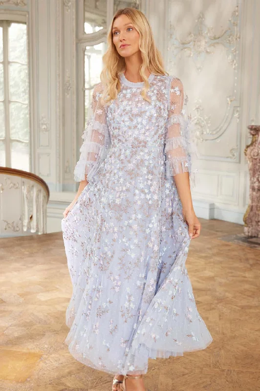 Overstock Sale Everett Bloom Round Neck Ankle Gown