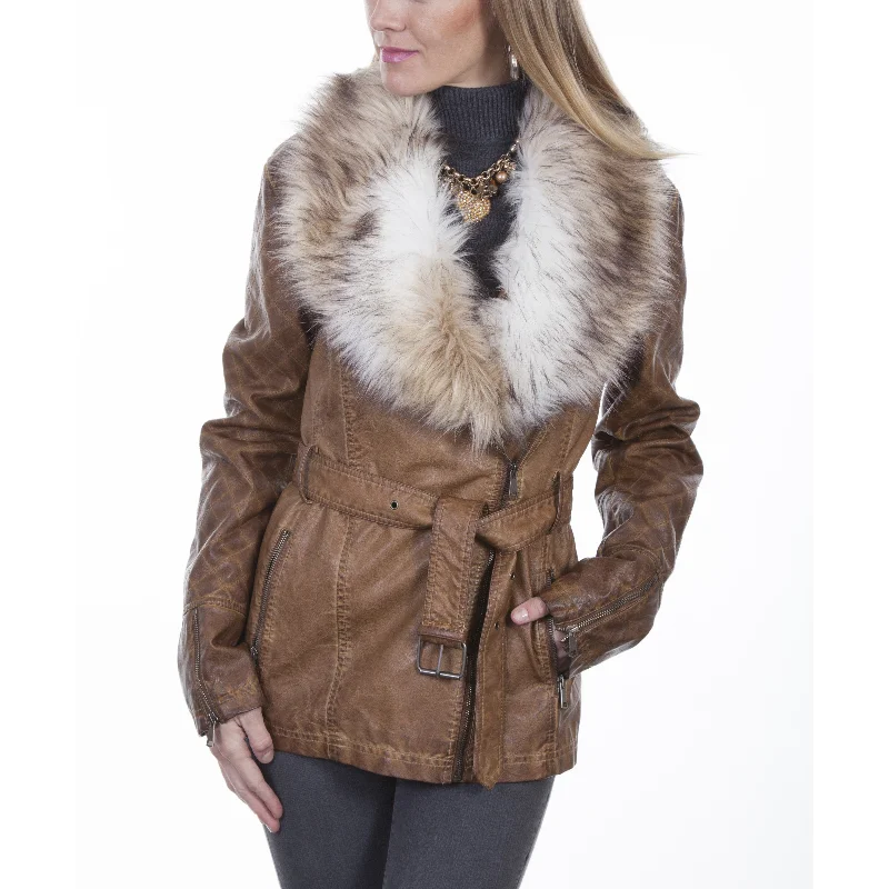 Big Discounts Scully Ladies Brown Faux Fur Trim Jacket 8029-BRN