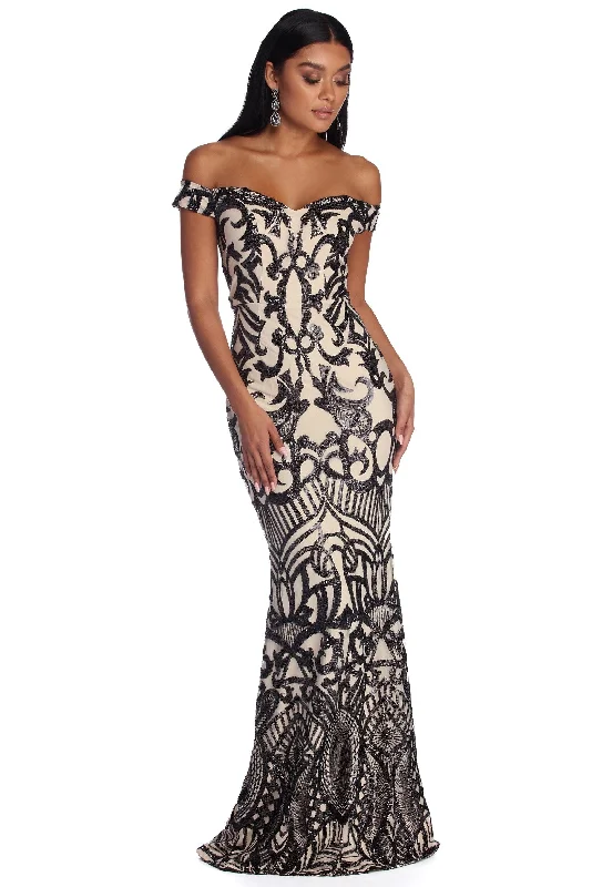 Monica Sequin Scroll Formal Dress