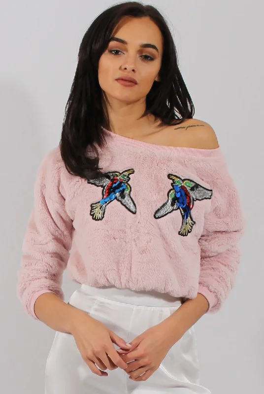Best Bargains Fluffy Pink Applique Cropped Jumper - Elle