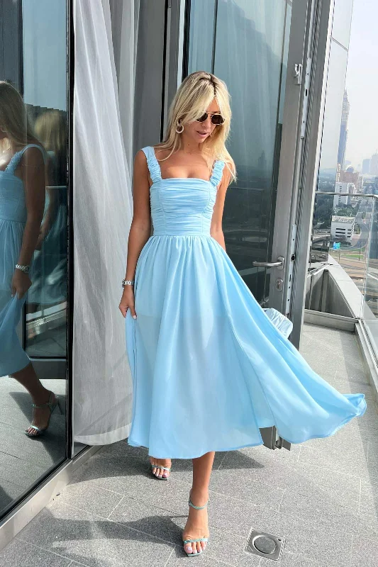Final Clearance Draped Bodice Chiffon Midi Dress