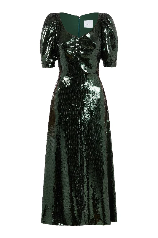 Price Slash September Emerald Paillette Midi Dress