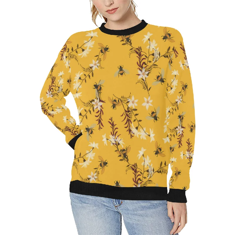 Limited Time Offer Bee flower pattern Women's Crew Neck Sweatshirt