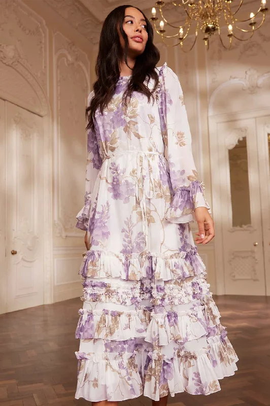 Weekend Flash Sale Wisteria Chiffon Round Neck Ankle Gown