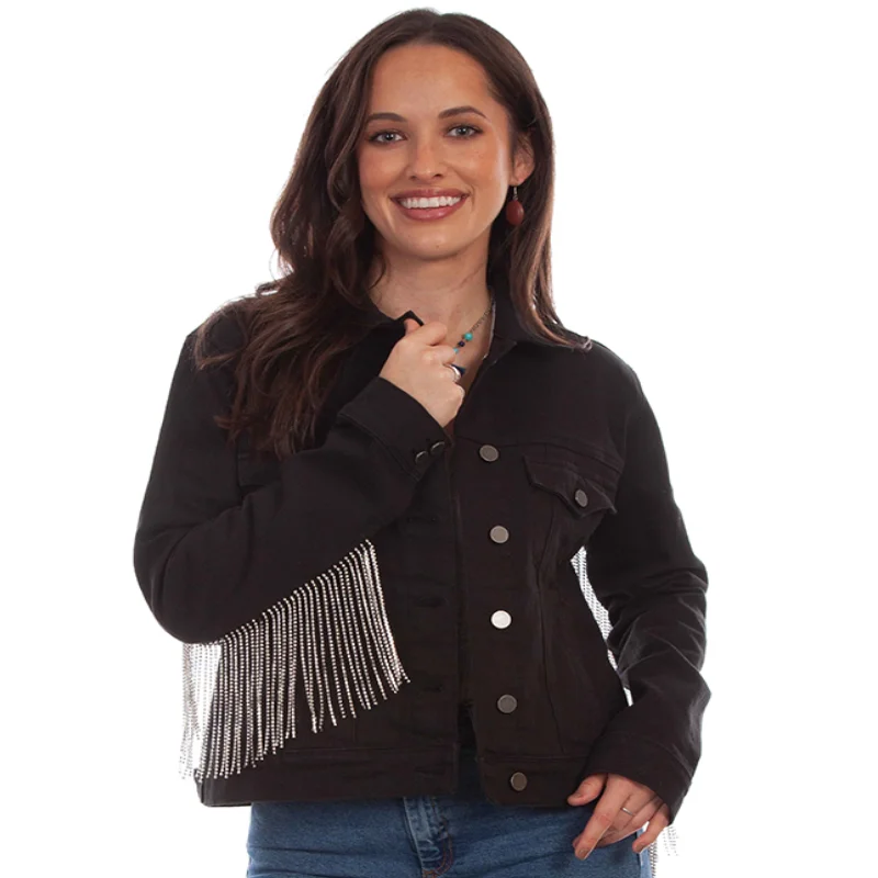 YEAR-End Sale Scully® Ladies  Fringe Black Denim Jacket HC792-BLK
