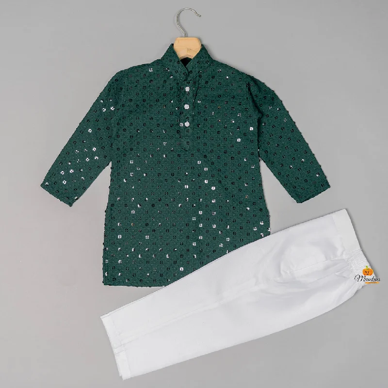 Low Prices Green Sequin Kurta Pajama for  Boys