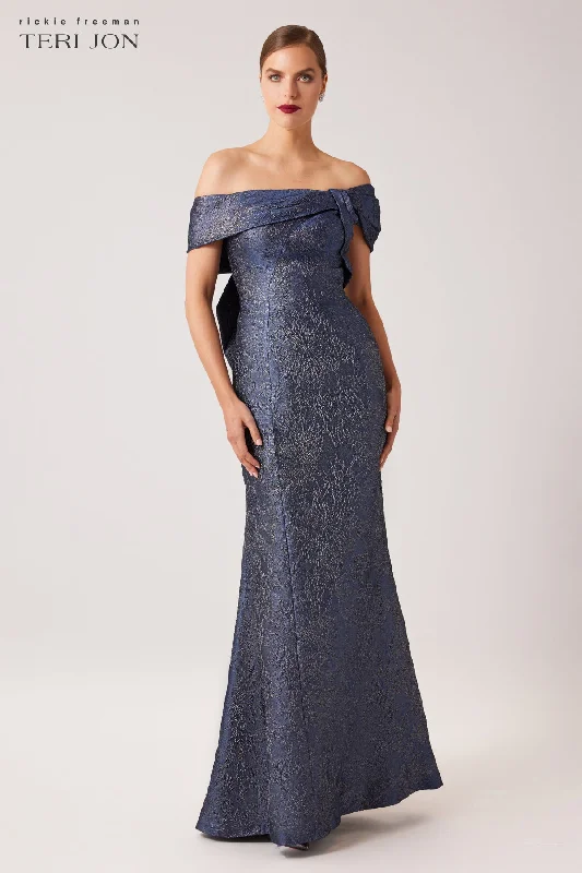 Amazing Deals Asymmetrical Portrait Jacquard Evening Gown
