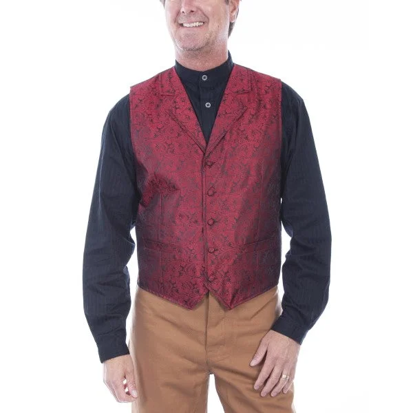 Deal Dash Scully Men's Paisley Red Button Front Vest RW093-RED