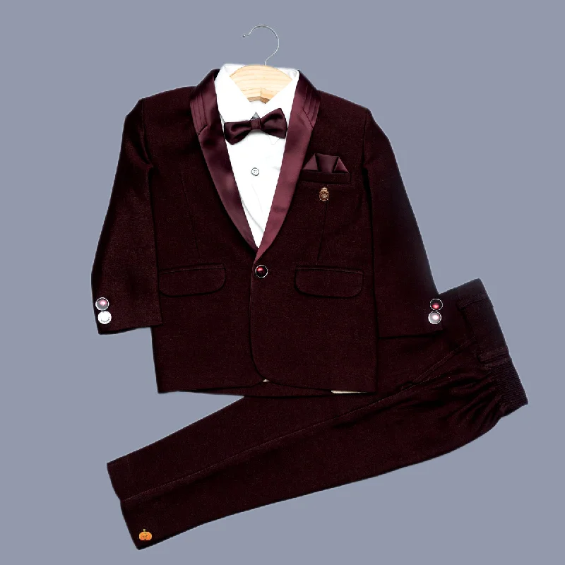 Price Smash Solid Wine Boys Tuxedo with Bow