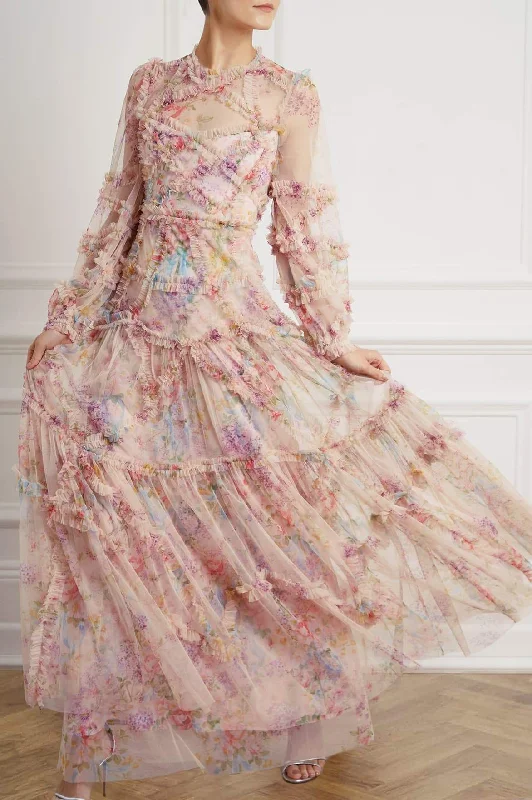 Deal Alert Floral Diamond Ruffle Gown