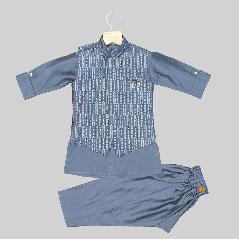 Savings Event Grey Boys Kurta Pajama with Jacket
