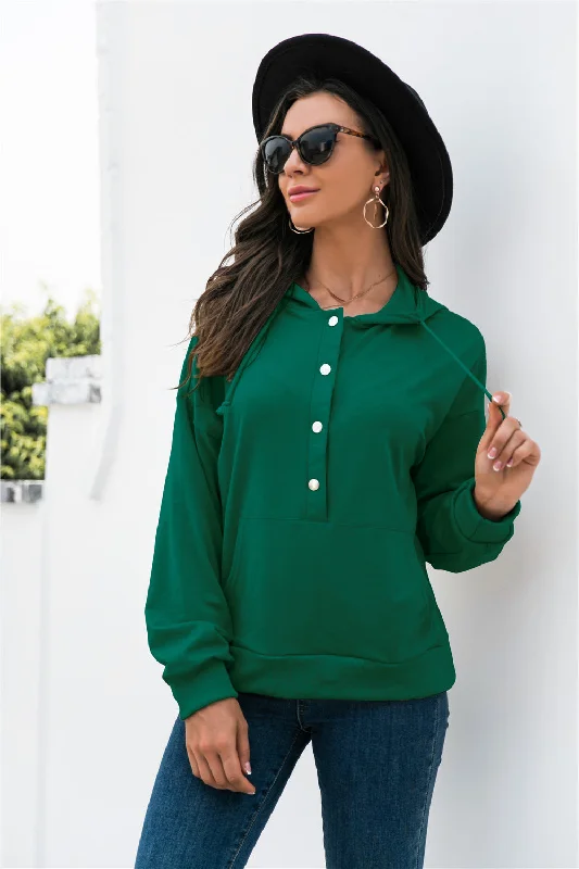 Instant Savings Half-Snap Drawstring Hoodie with Kangaroo Pocket