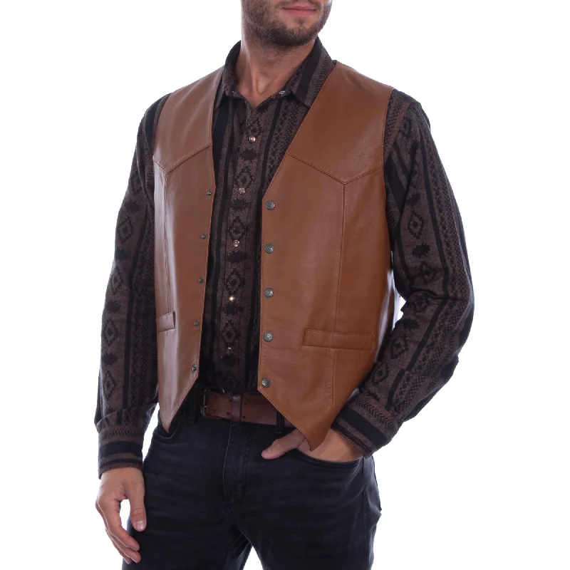 Price Rollback Scully Men's Saddle Tan Lambskin Snap Down Vest 507-15