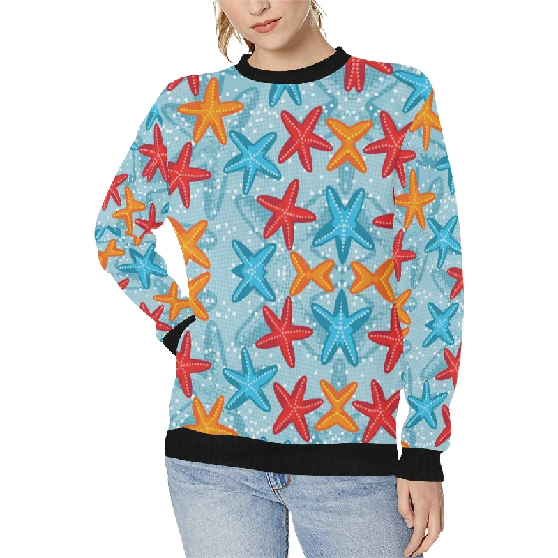 Super Sale Blue red orange starfish pattern Women's Crew Neck Sweatshirt