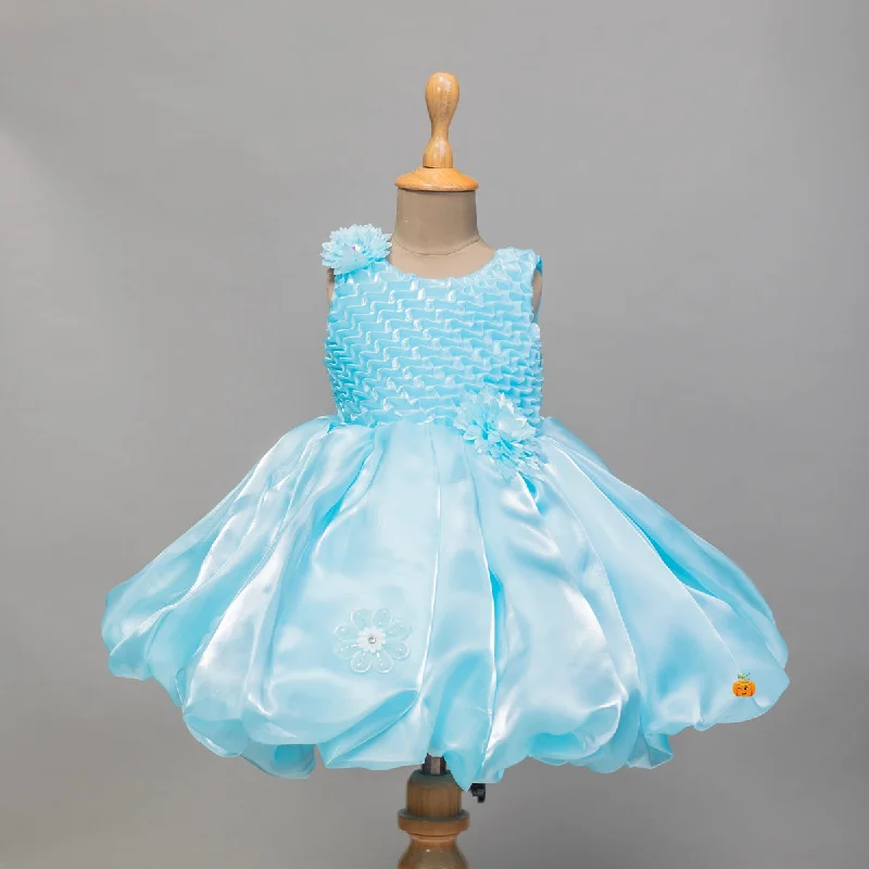 Big Discounts Party Wear Sky Blue Girls Frock