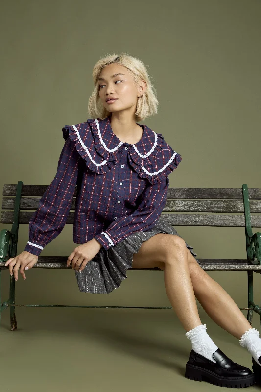 Discount Mania Meredith Check Print Layered Collar Blouse