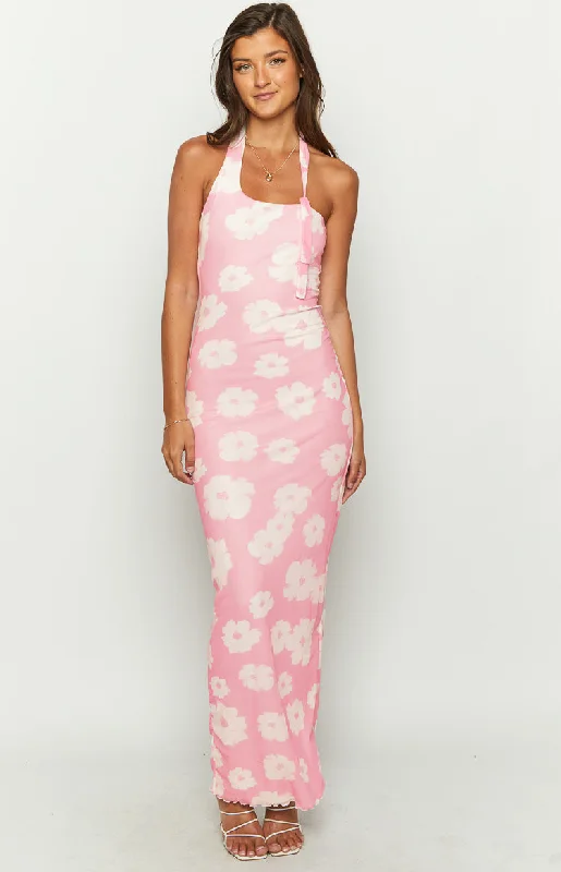 Early Access Aimee Pink Floral Maxi Halter Dress