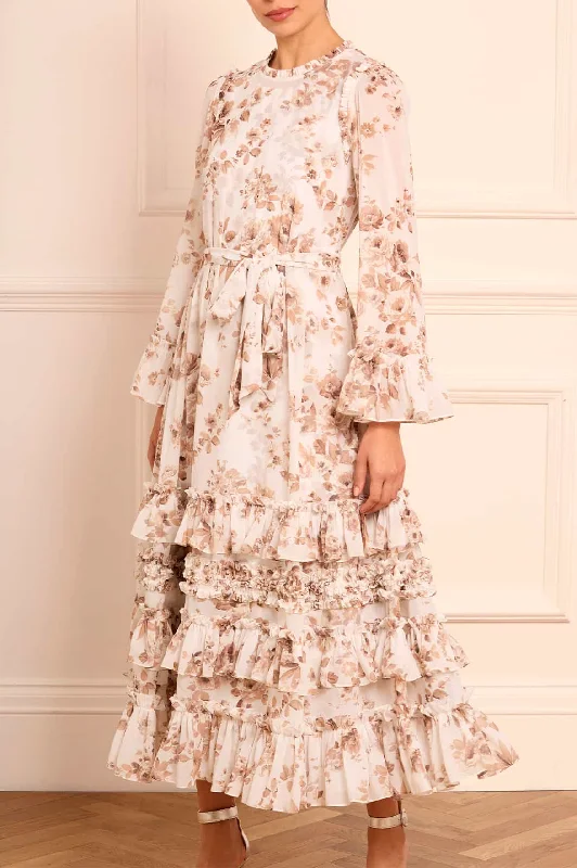 Act Fast Vintage Rose Chiffon Round Neck Ankle Gown