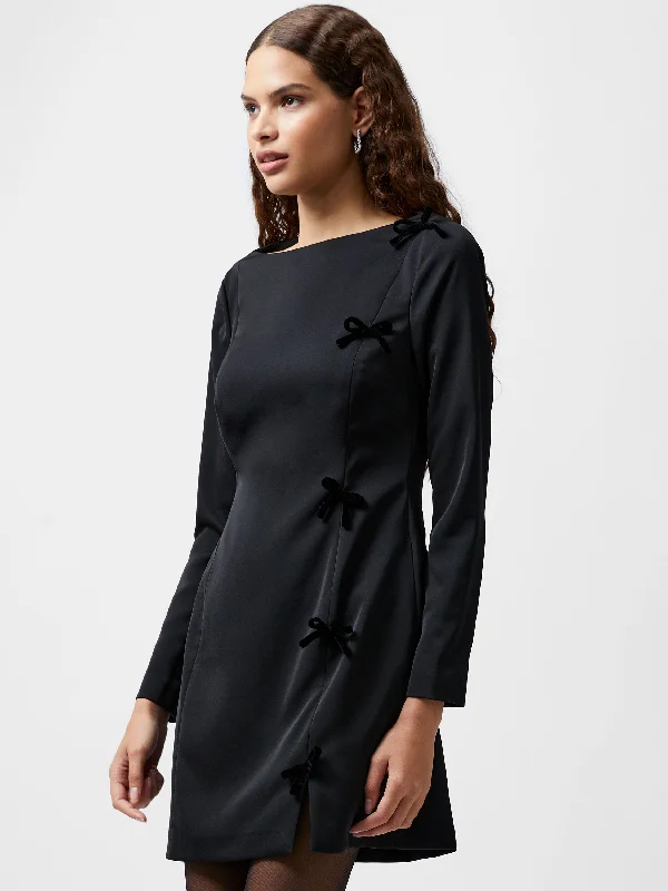 Fantastic Offers Fenix Satin Bow Long Sleeve Mini Dress