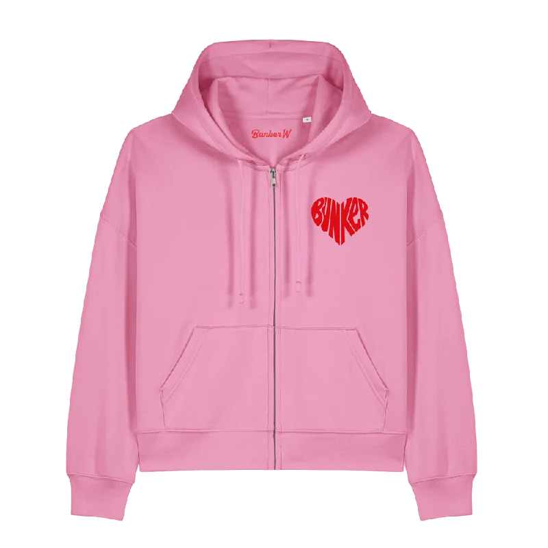 Limited Availability Bunker Woman Heart Zip Through Hoodie Pink