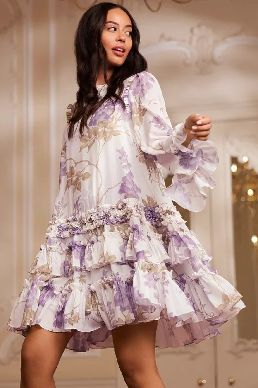 Clearance Event Wisteria Chiffon Round Neck Mini Dress
