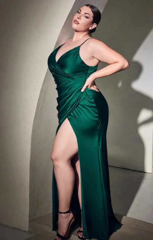 Sale Event EMERALD FITTED RUCHED SATIN GOWN