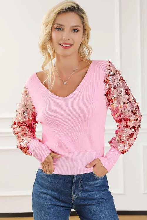 Sequin V-Neck Sweater