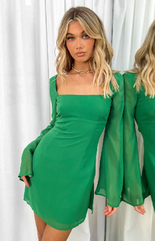 Special Buy Amalfi Green Long Sleeve Lace Up Mini Dress