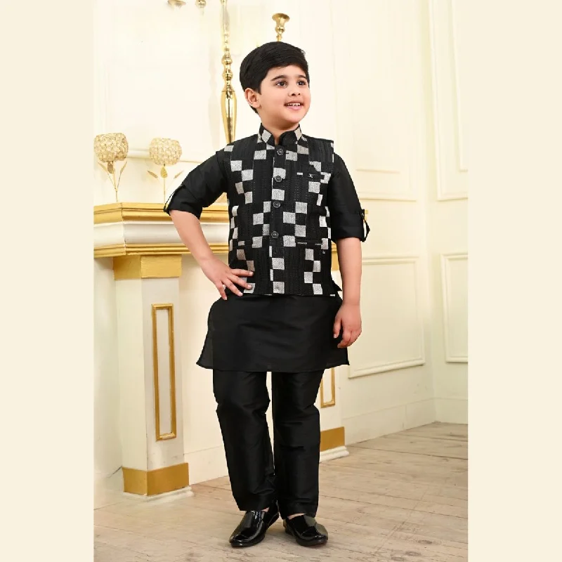 Price Smash Black Checks Pattern Boys Kurta Pajama