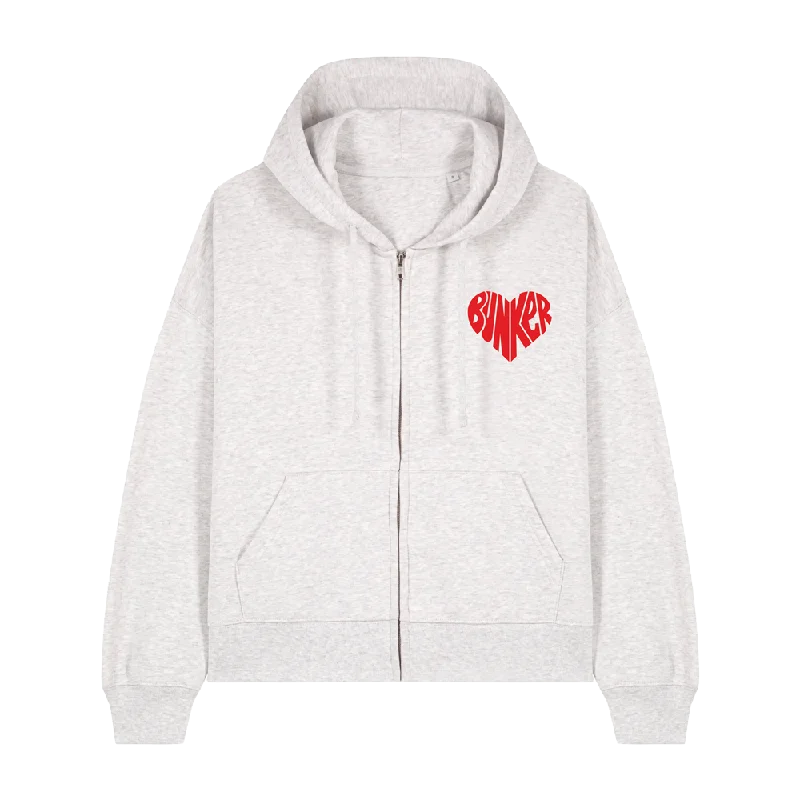 Major Savings Bunker Woman Heart Zip Through Hoodie Grey Marl